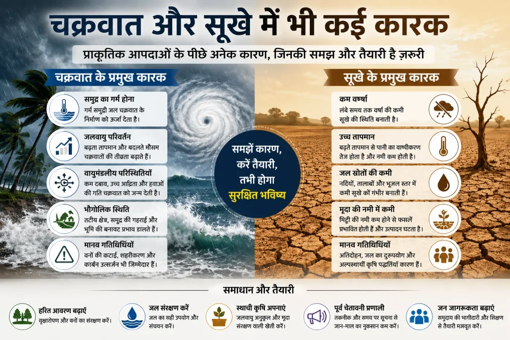 चक्रवात और सूखे में भी कई कारक