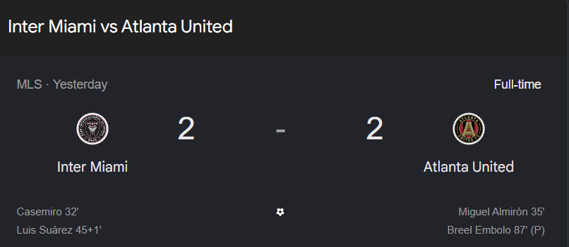 Inter Miami vs Atlanta United socre chart