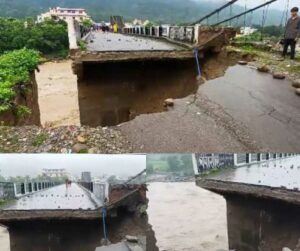 Uttrakhand : पानी के बहाव में बह गया गाड़ी घाट पुल का हिस्सा, देखें वीडियो…
