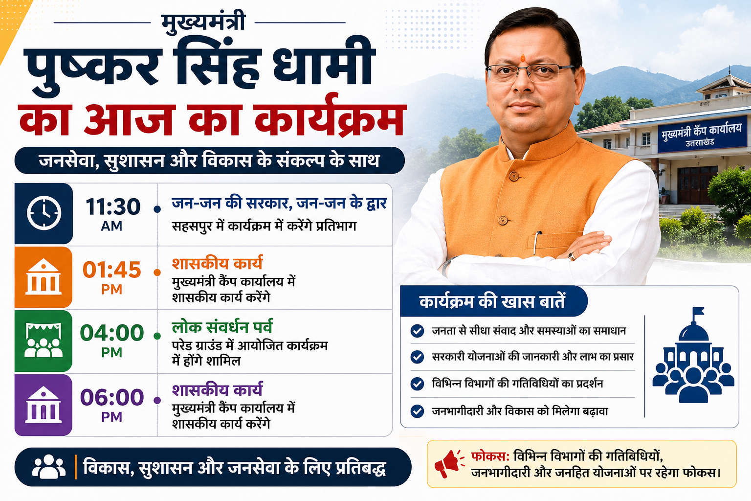 CM Pushkar Singh Dhami Today Schedule: सहसपुर से परेड ग्राउंड तक व्यस्त रहेंगे मुख्यमंत्री, जानें आज का पूरा कार्यक्रम