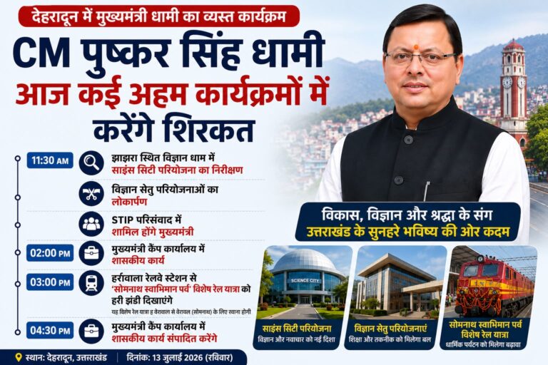 CM Pushkar Singh Dhami Today: देहरादून में आज कई बड़े कार्यक्रमों में शामिल होंगे मुख्यमंत्री धामी