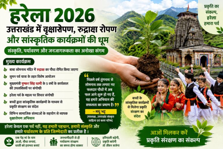 Harela Festival 2026: उत्तराखंड में रुद्राक्ष पौधरोपण, सांस्कृतिक कार्यक्रम और जनजागरूकता अभियान