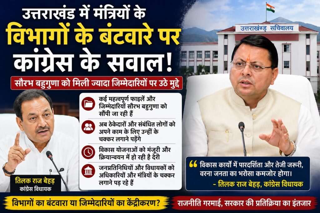 Uttarakhand Politics: विभागों के बंटवारे पर कांग्रेस का हमला, सौरभ बहुगुणा पर तिलक राज बेहड़ के सवाल