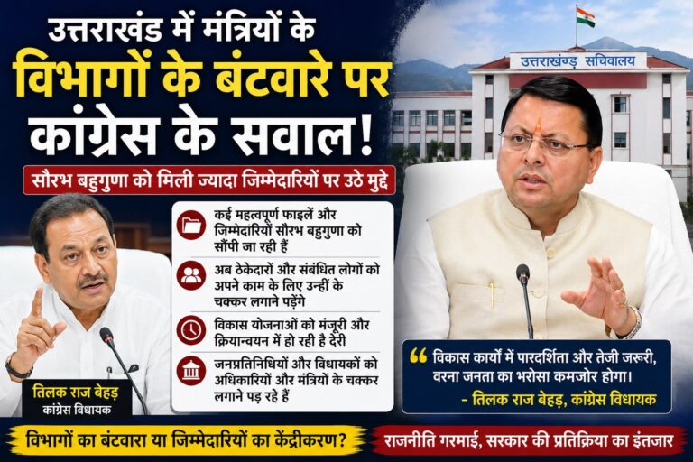 Uttarakhand Politics: विभागों के बंटवारे पर कांग्रेस का हमला, सौरभ बहुगुणा पर तिलक राज बेहड़ के सवाल