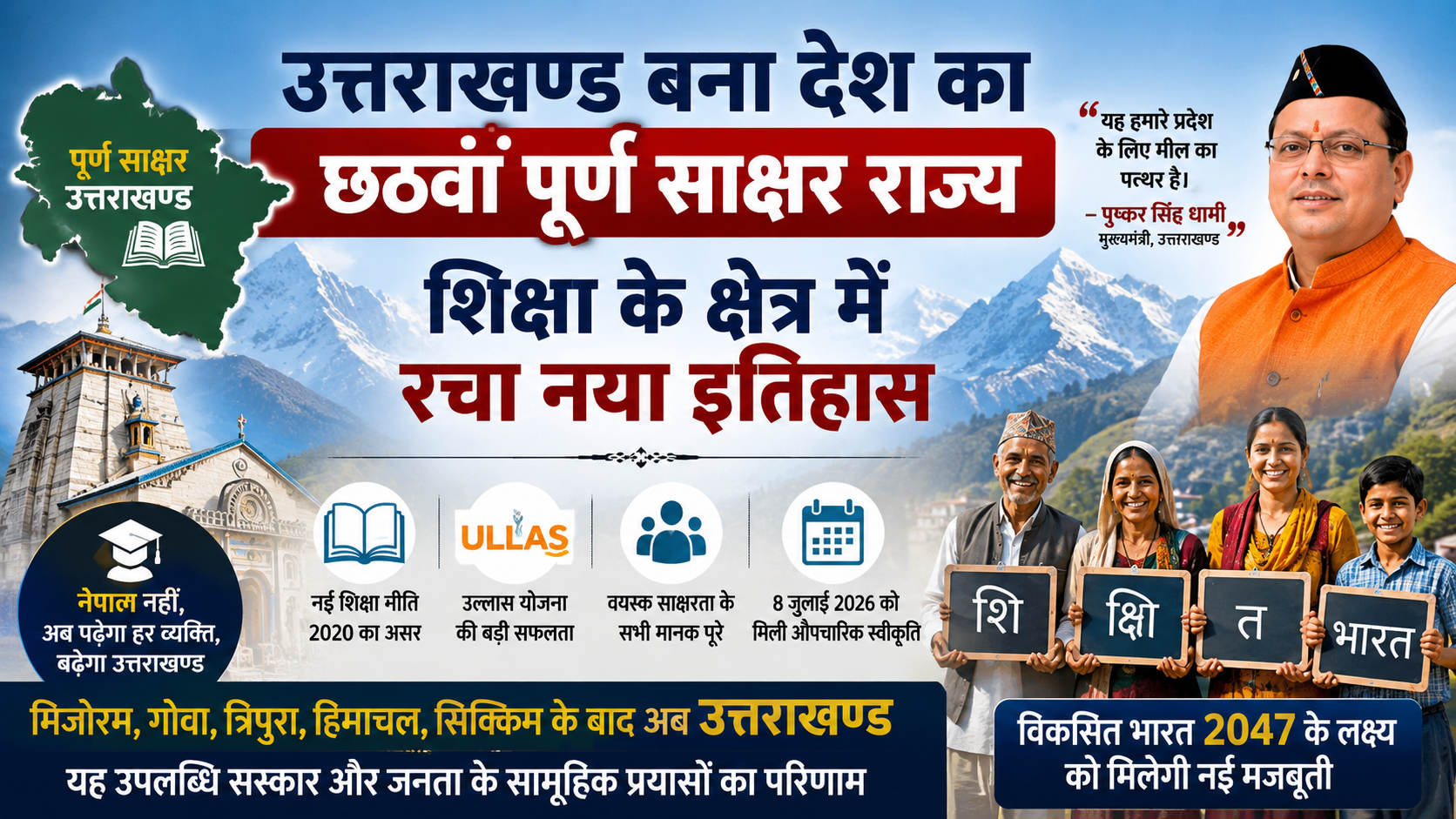उत्तराखण्ड बना देश का छठवां पूर्ण साक्षर राज्य, शिक्षा के क्षेत्र में रचा नया इतिहास