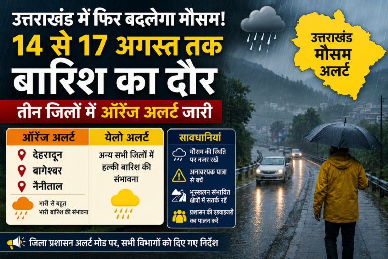 Uttarakhand Weather: 17 अगस्त तक बारिश, 3 जिलों में Alert