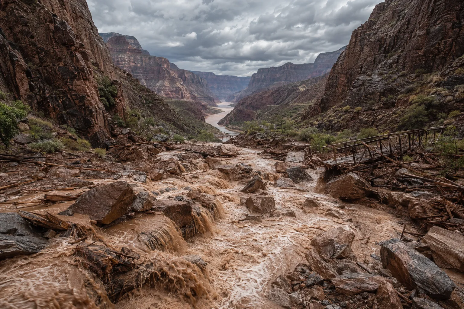 Grand Canyon flash floods damage Bright Angel Canyon and surrounding infrastructure in August 2026.