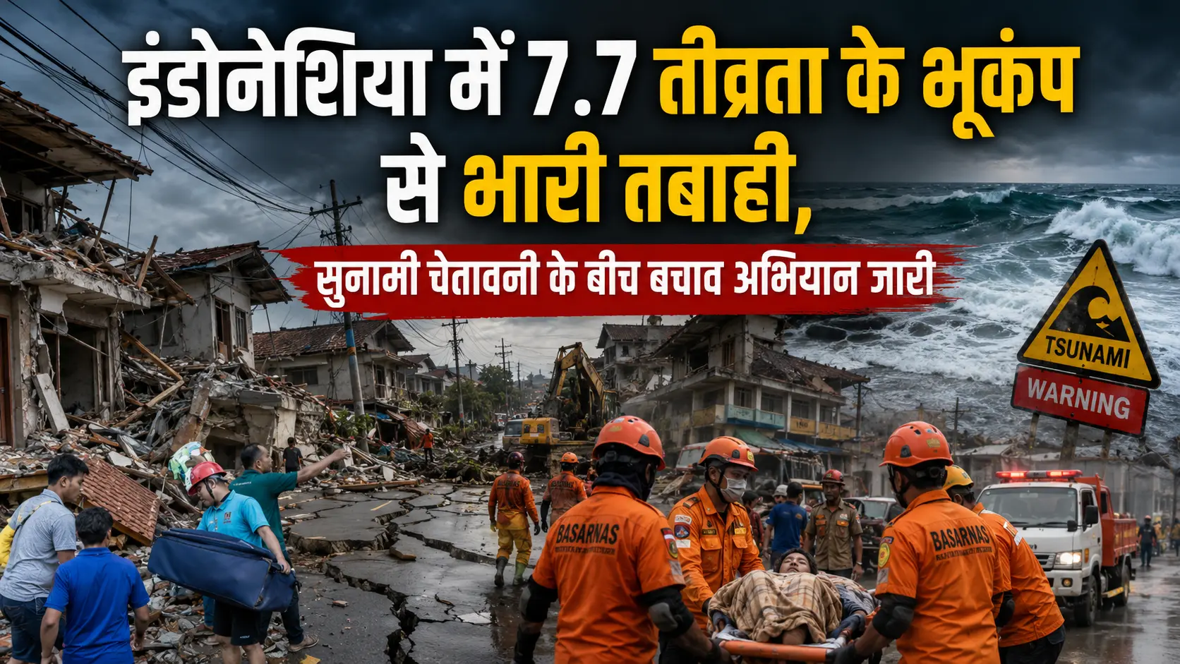 इंडोनेशिया में 7.7 तीव्रता के भूकंप के बाद तबाही और सुनामी चेतावनी के बीच बचाव अभियान