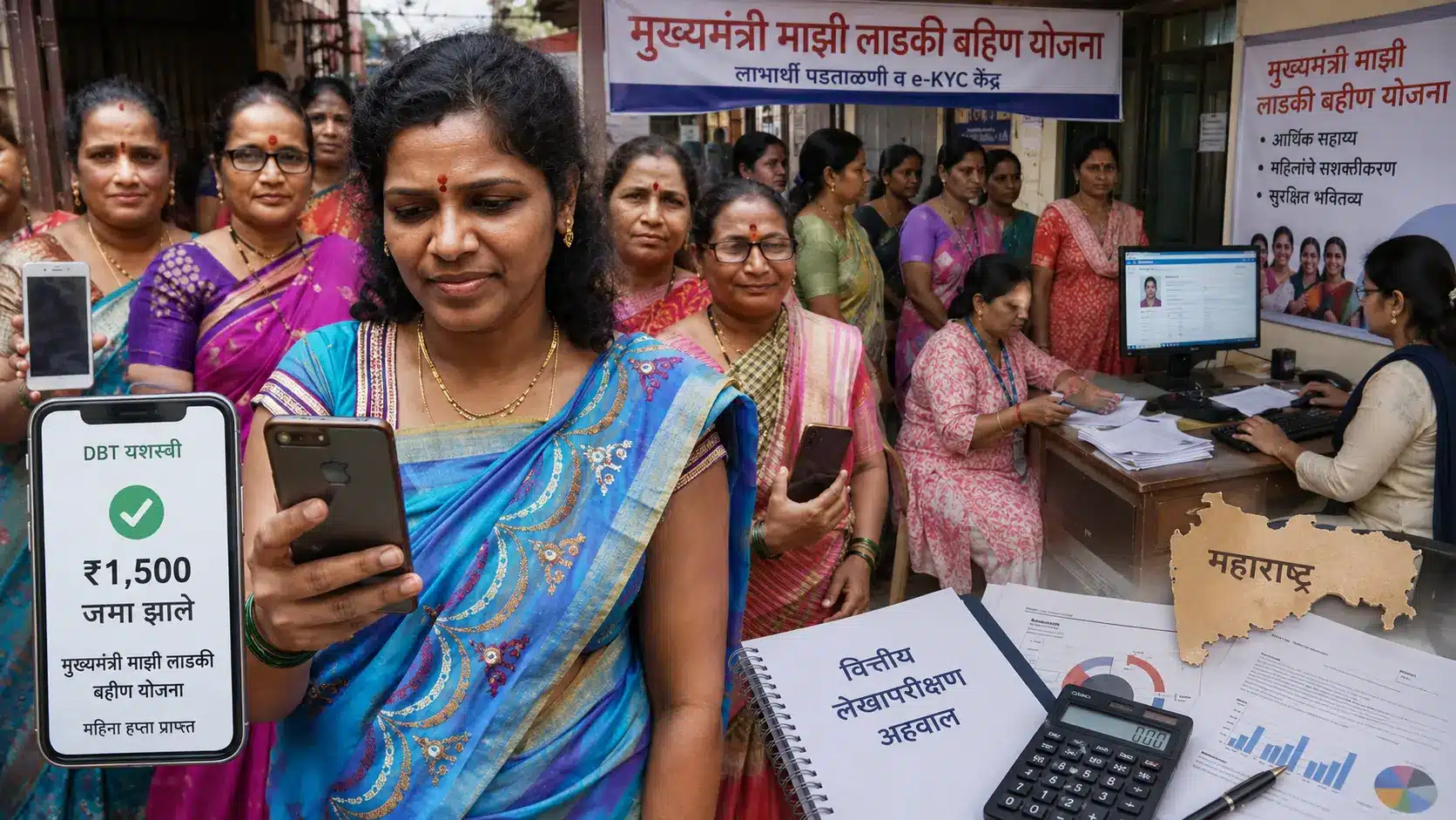 महाराष्ट्र की लाडकी बहिन योजना की लाभार्थी महिला और e-KYC सत्यापन प्रक्रिया