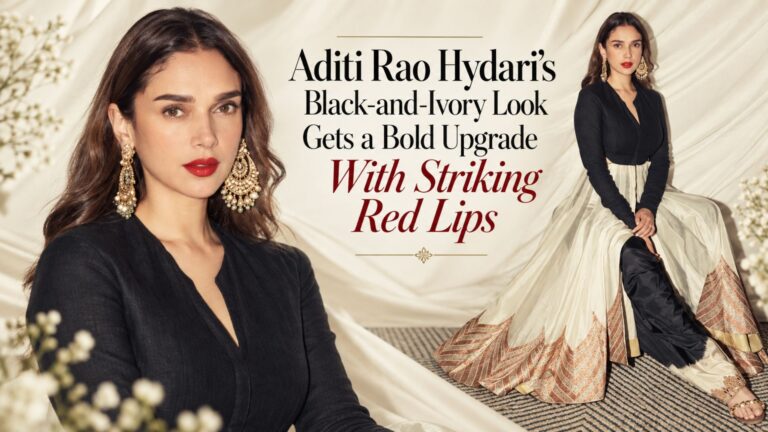 Aditi Rao Hydari’s Black-and-Ivory Look Gets a Bold Upgrade With Striking Red Lips