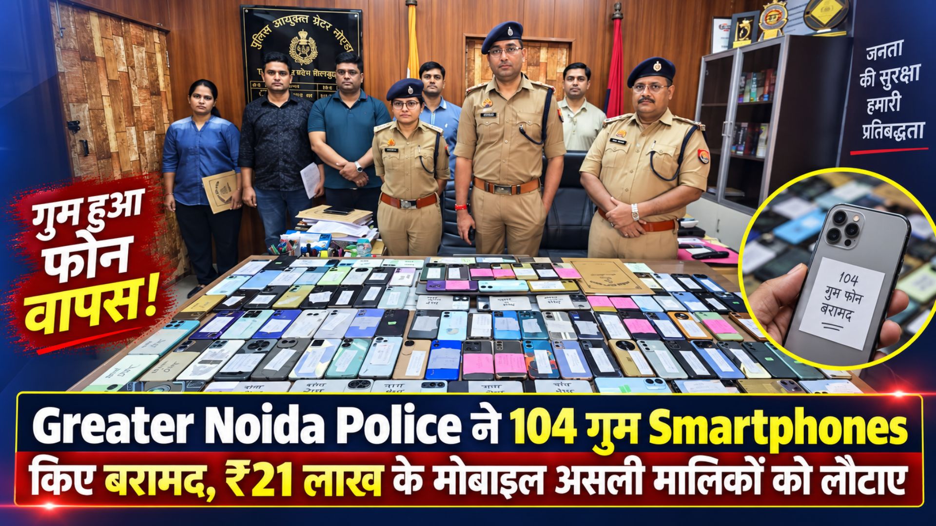 Greater Noida Police ने 104 गुम Smartphones किए बरामद, ₹21 लाख के मोबाइल असली मालिकों को लौटाए