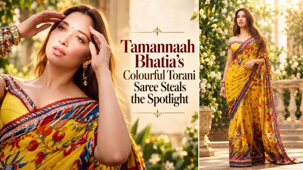 Tamannaah Bhatia’s Colourful Torani Saree Steals the Spotlight: A Festive Fashion Look with a Modern Twist