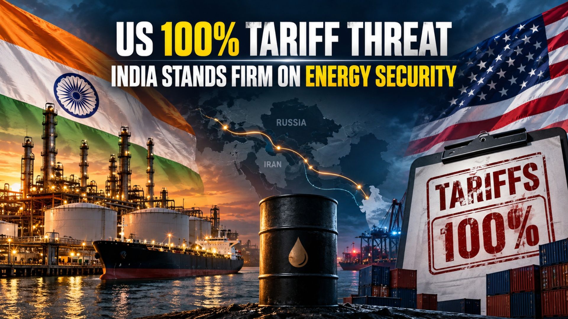 US 100% Tariff Threat: Russia Oil खरीद पर दबाव, India ने कहा, Energy Security First