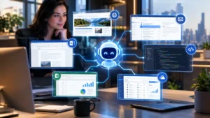 AI agent autonomously performing tasks across multiple digital applications