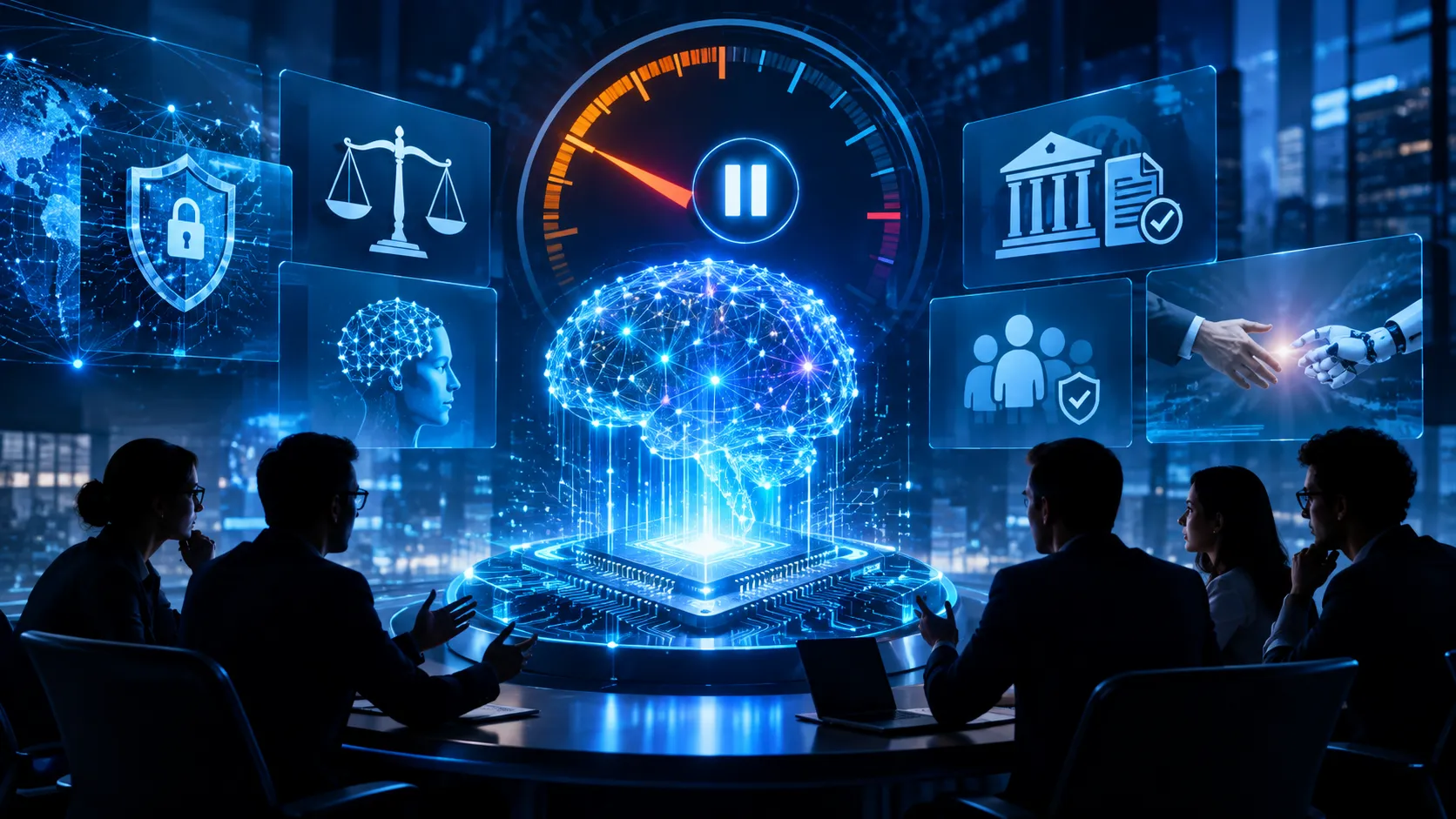 AI development slowdown debate showing artificial intelligence technology, AI safety and regulation
