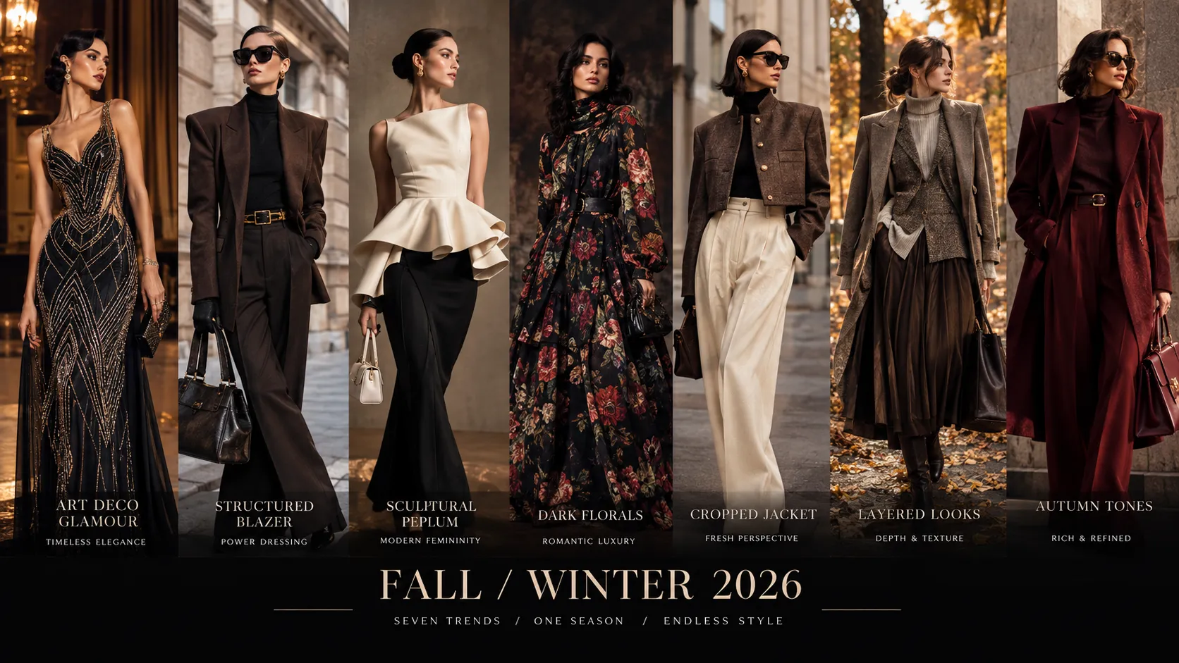 fall fashion trends 2026 fashion trends including Art Deco dresses, blazers, peplum and layered outfits