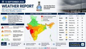 13 September 2026 Weather Report: IMD Forecast, Rainfall Alert and City-Wise Weather Update