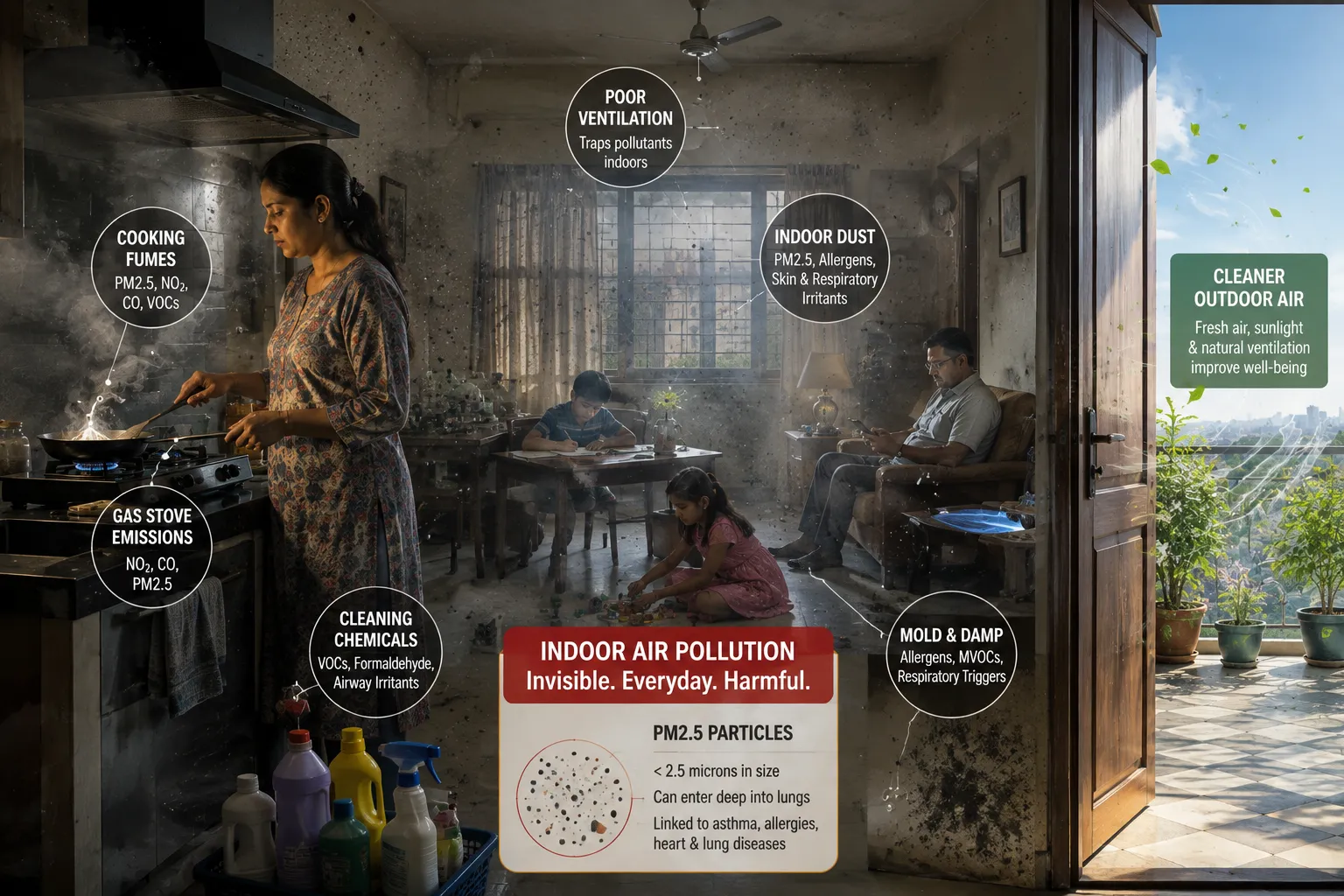 घर के अंदर indoor air pollution के sources और health effects