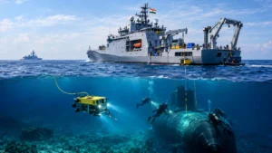 INS Nipun : Indian Navy का INS Nipun Diving Support Vessel deep-sea submarine rescue operation के दौरान