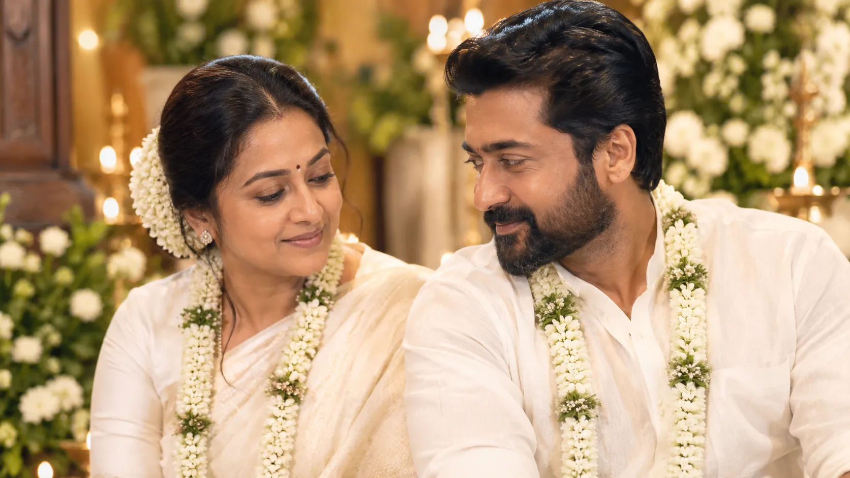 Jyothika और Suriya 20वीं wedding anniversary पर wedding vows renew करते हुए