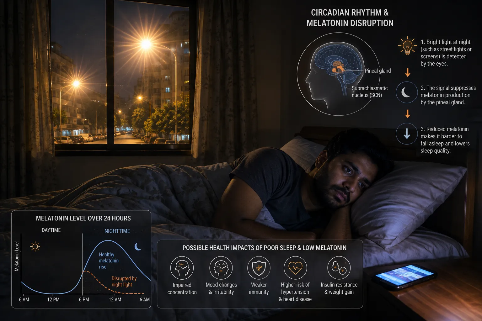 रात में Street Light और Mobile Screen से Light Pollution का नींद पर असर