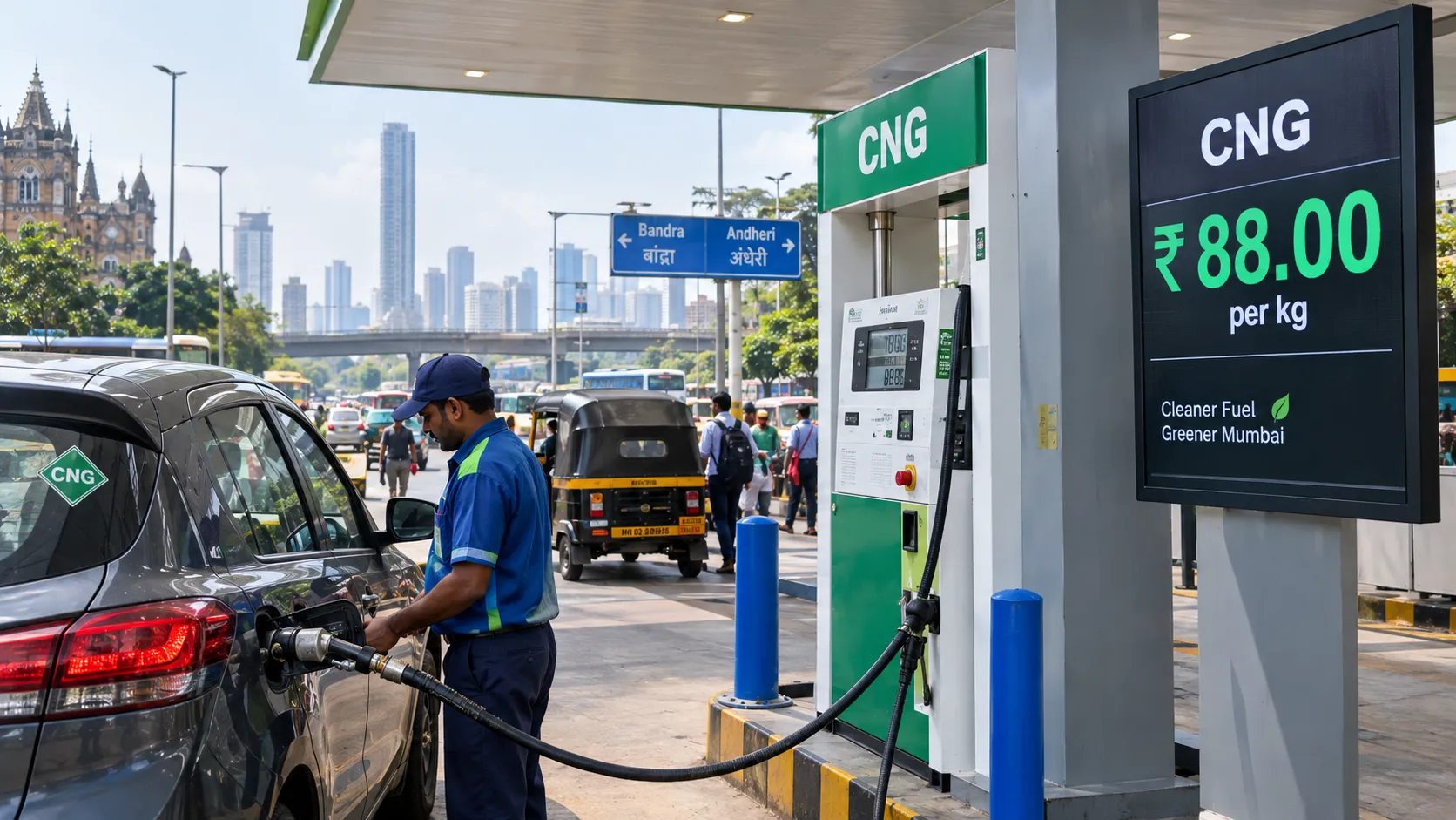 मुंबई में Mahanagar Gas CNG की नई ₹88 प्रति किलो कीमत
