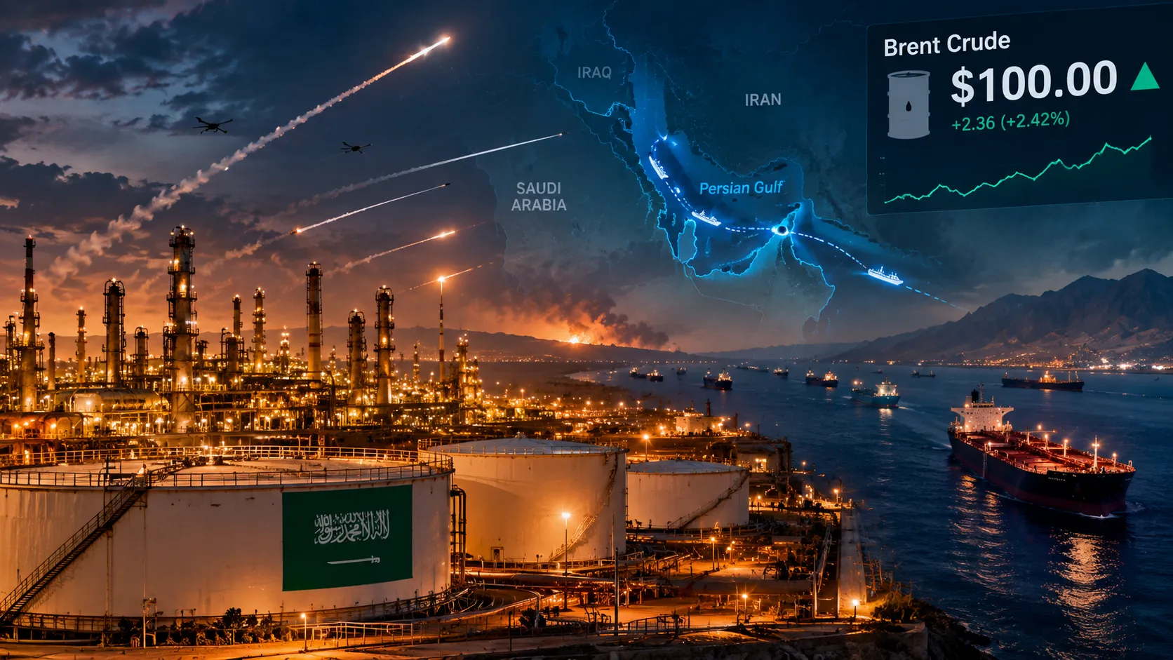 Saudi Arabia पर Houthi हमलों के बीच Brent crude oil price $100 प्रति बैरल के पार