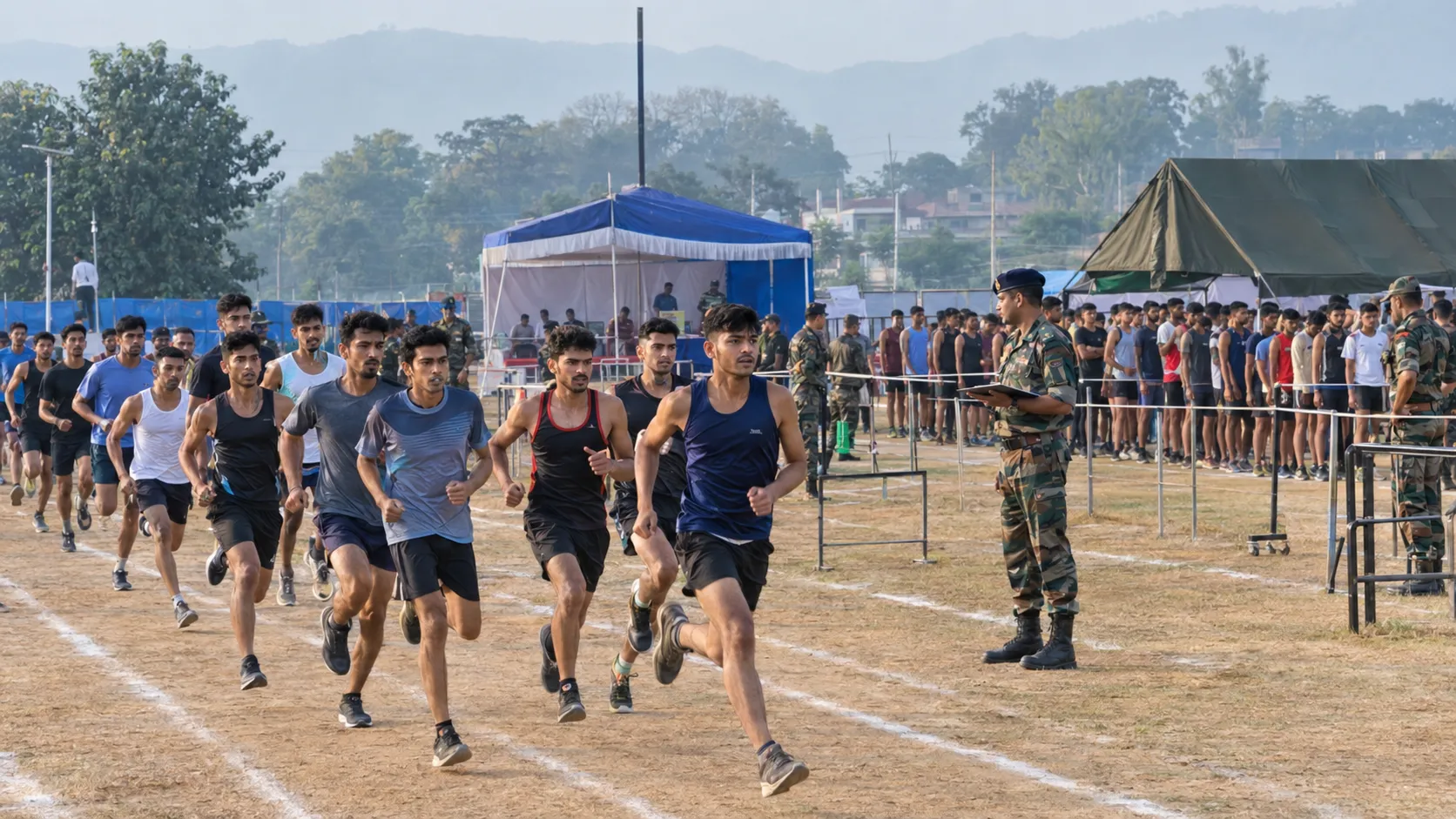 रुड़की में अग्निवीर भर्ती रैली के दौरान शारीरिक दक्षता परीक्षा देते अभ्यर्थी