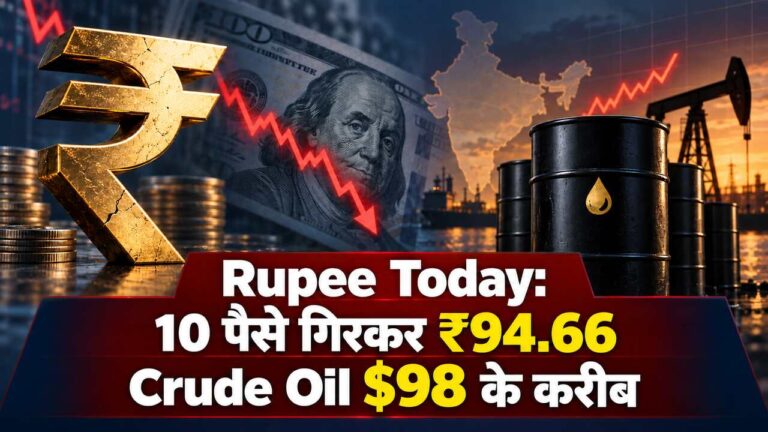 Rupee Today: डॉलर के मुकाबले 10 पैसे गिरकर 94.66 पर पहुंचा रुपया, Crude Oil $98 के करीब