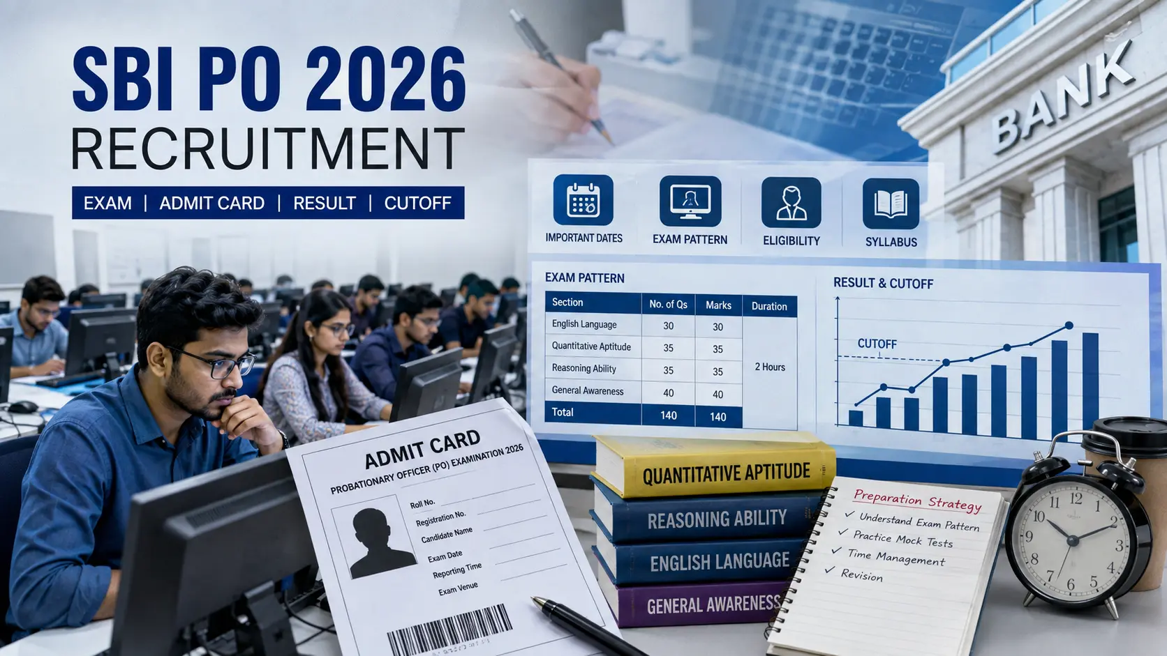 SBI PO Prelims 2026 exam date admit card result and cut off