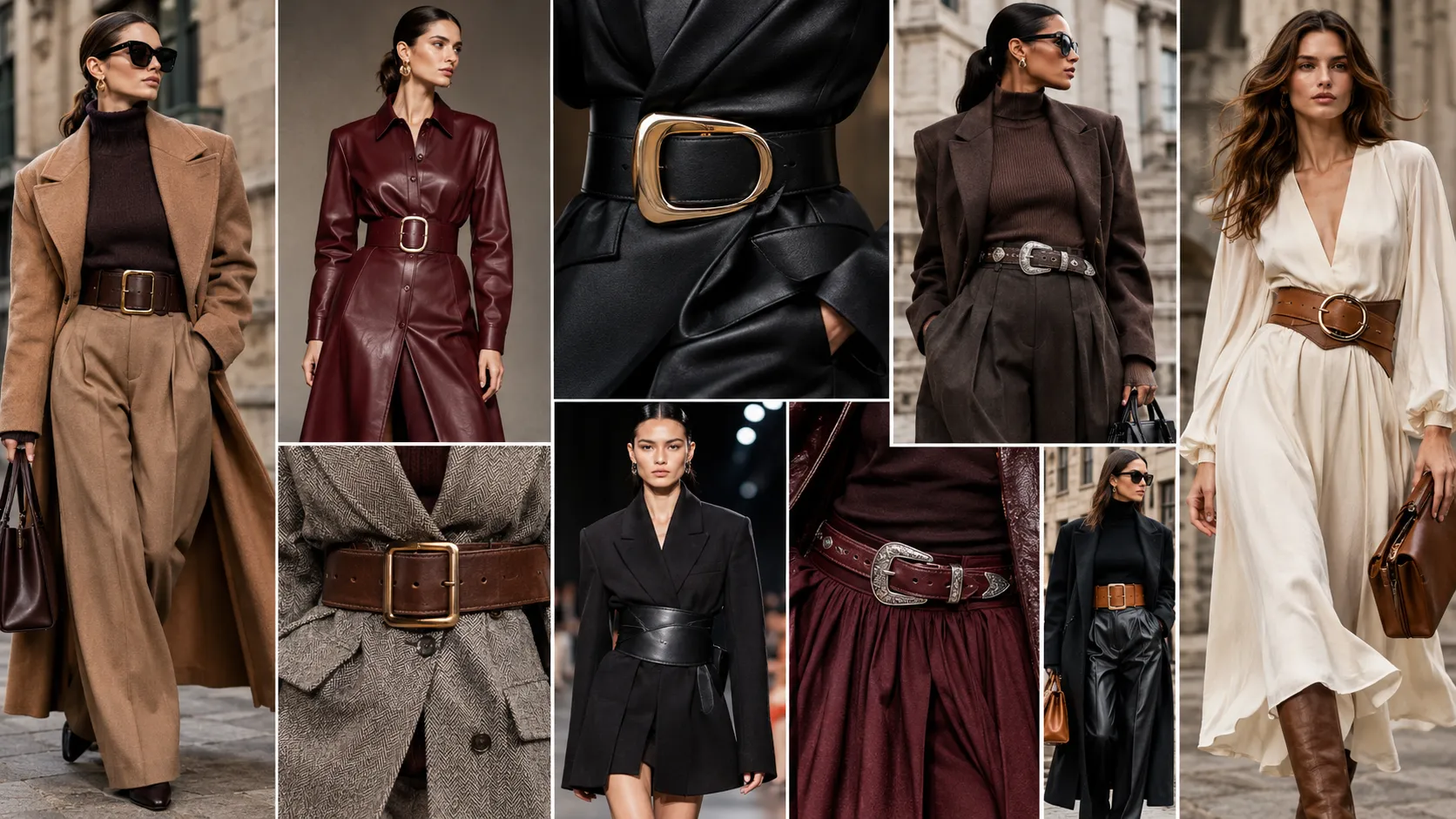 Wide statement belt styled over a fall outfit as a major 2026 fashion accessory trend