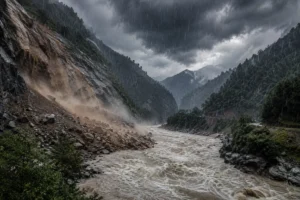 उत्तराखंड में भूस्खलन और फ्लैश फ्लड का दृश्य