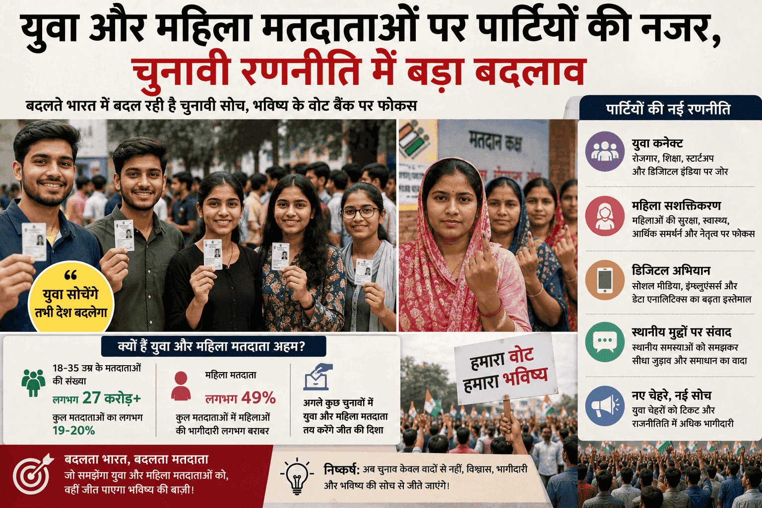 युवा और महिला मतदाताओं पर पार्टियों की नजर, चुनावी रणनीति में बड़ा बदलाव